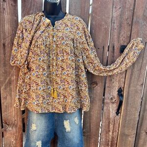 Rebecca Minkoff Maggie Top Golden Yellow Floral Top size XL